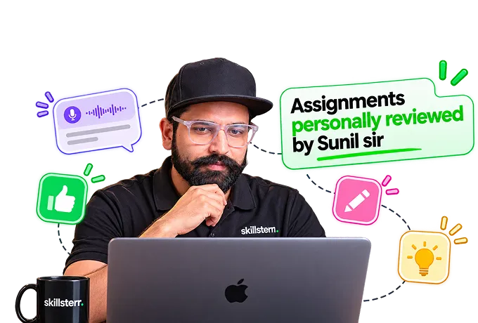 Sunil Kargwal reviewing assignments with Skillsterr students