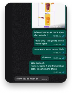 WhatsApp chat — Sunil sir reviewing a student's assignment