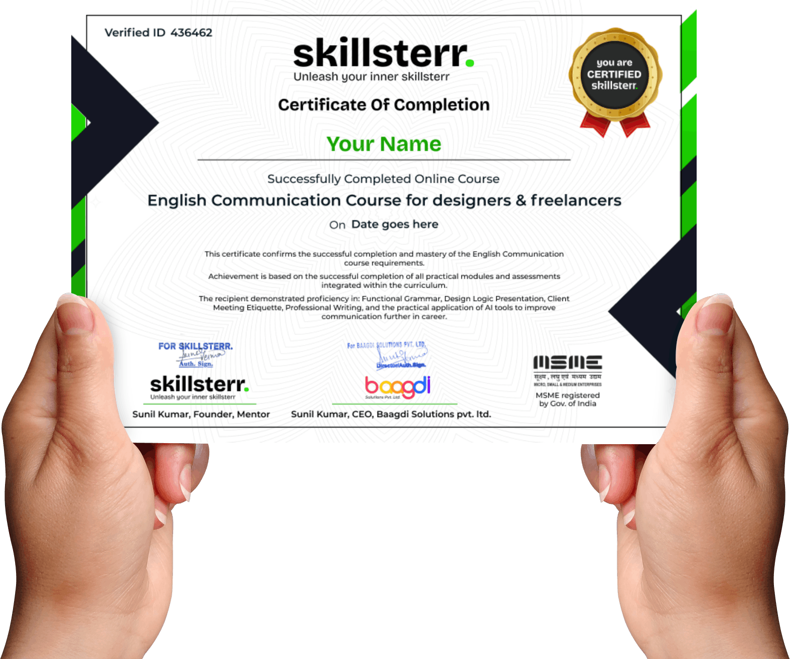 english course certificate by skillsterr